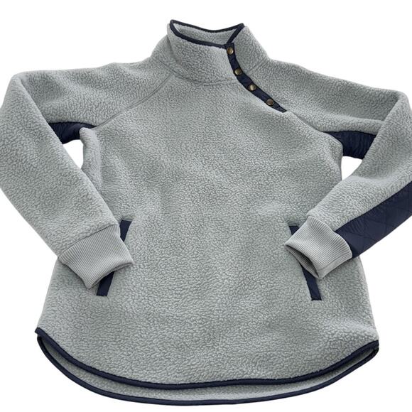 Southern Tide Fleece Pullover Womens Small Gray Blue Quarter Snap Sherpa Pockets - Picture 1 of 7